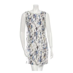 Ports 1961 White and Blue Sheath Dress Sleeveless Scoop Neck